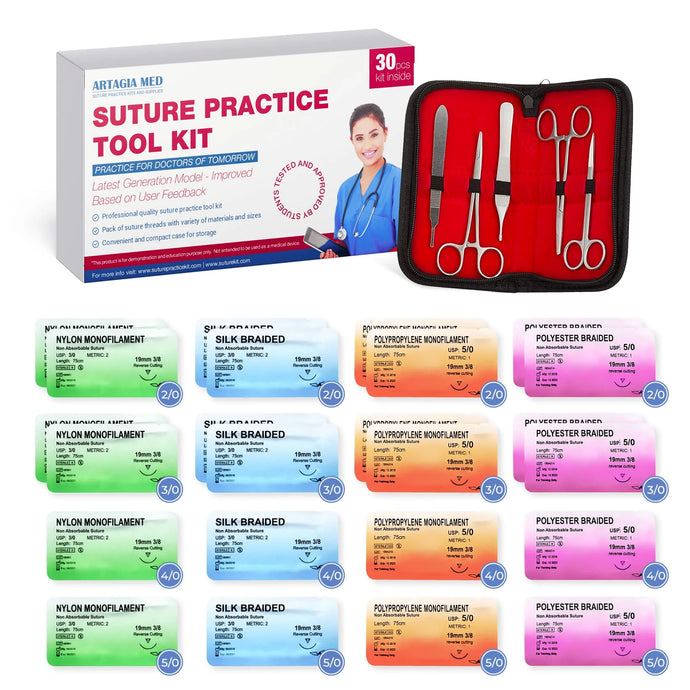 Suture Practice Kit with Needle & Thread – 30-Piece Set with Tutorial Videos for Medical Student Training