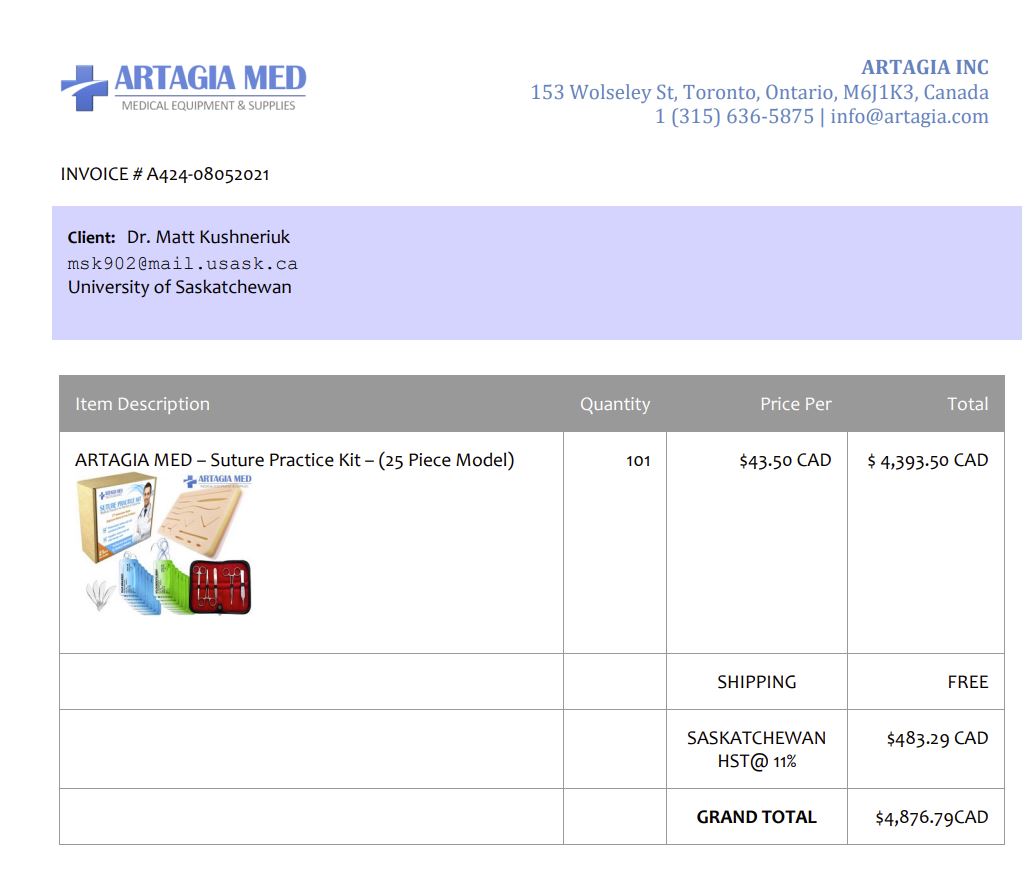 CUSTOM ORDER: 101 Kits - Dr. Matt Kushneriuk - University of Saskatchewan